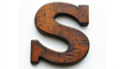 Vintage Wooden Letter S Sign in Rich Brown Color with Unique Grain Patterns and Textured Finish