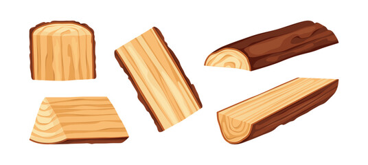 Woodworking and carpentry industry and materials for construction. Vector isolated tree log with bark cut in half. Natural oak for handmade or craft, woodwork boards, textured icons design