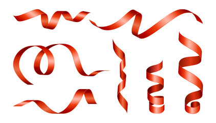 Free form ribbons with glitter effect flying in air, isolated flowing wavy strips. Vector glossy satin tapes. Adornment for presents or greeting cards, decoration for holiday or special occasion © Sensvector