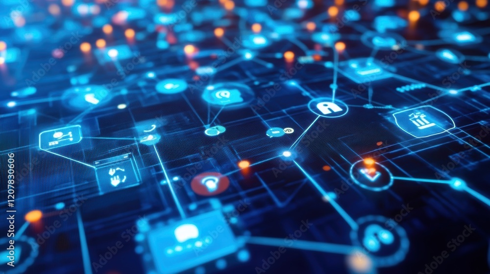 Poster futuristic digital interface showing internet of things, digital communication, machine learning, ar