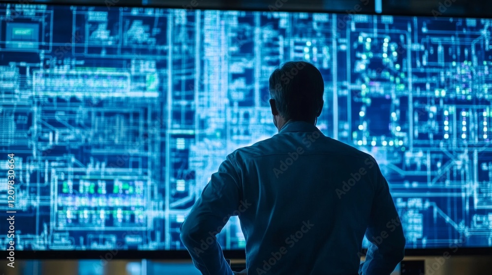 Poster modern electric grid control room with high-tech display system