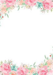 Watercolor flower frame background for design.