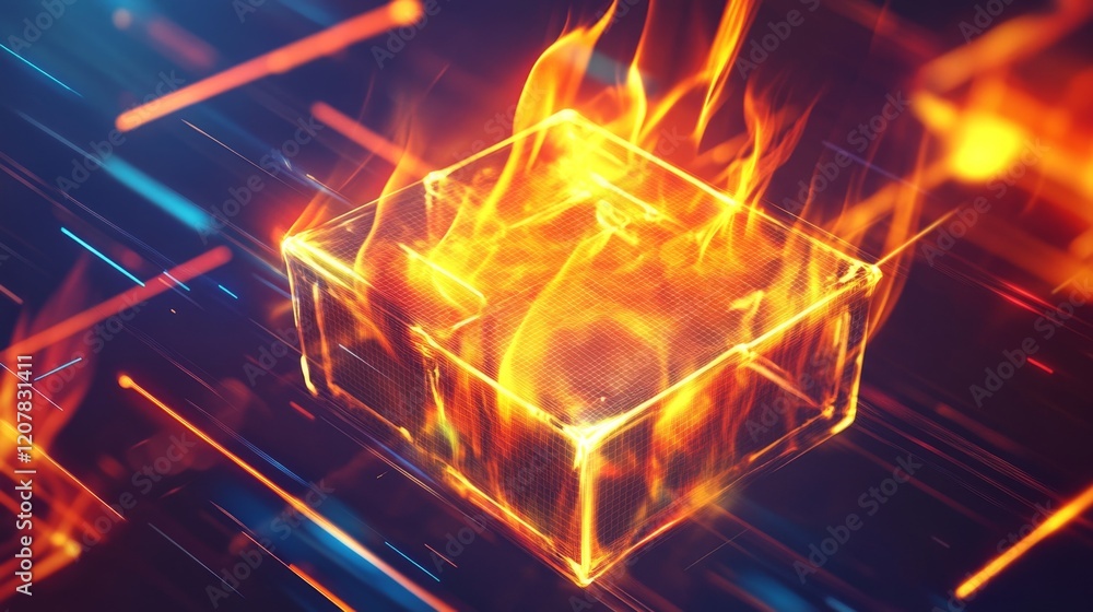 Aufkleber conceptual image of a firewall system with digital flames and effects