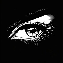 Obraz premium Close-up view of an expressive eye showcasing intricate details and dramatic shading techniques on a black background