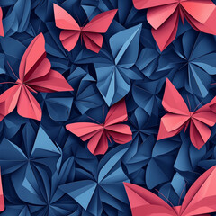 Colorful origami butterflies in a vibrant blue and pink design create a lively, artistic pattern.