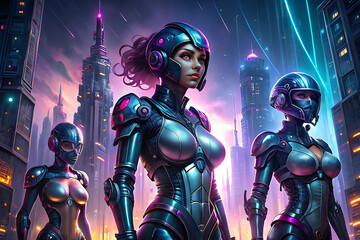 Naklejka premium cyber woman with spaceship