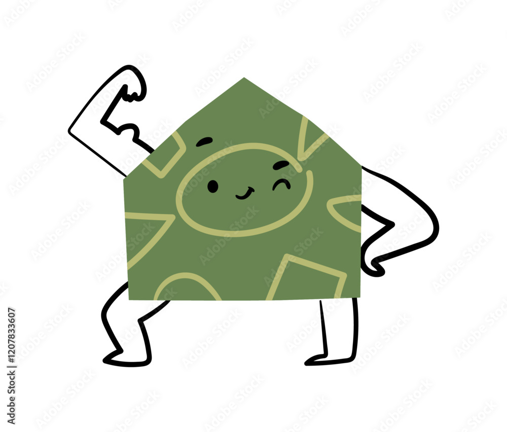 Poster children geometric character in shape of pentagon with arms and legs. vector isolated cartoon charac