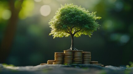 ESG concept of environmental, social, and governance. ESG small tree on stack coins idea for esg investment sustainable organizational development
