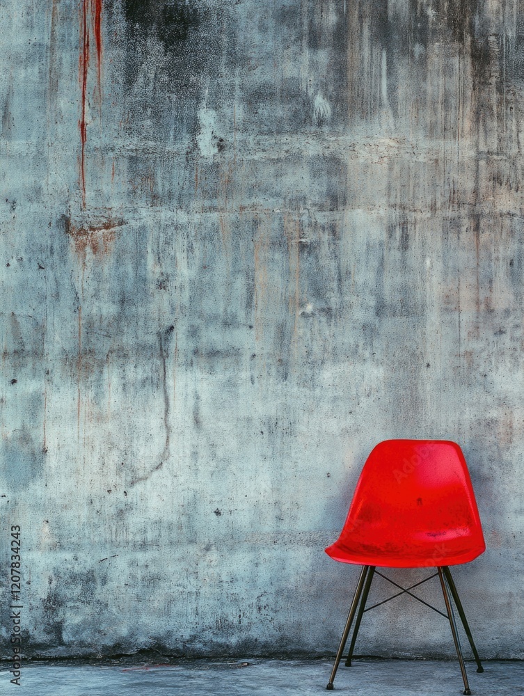 Wall mural Red Chair Against Concrete Wall