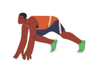Marathon or spring runner or racer on start, flat cartoon vector illustration. Isolated athlete or sportsman, professional sports activities and practices. Endurance and competition