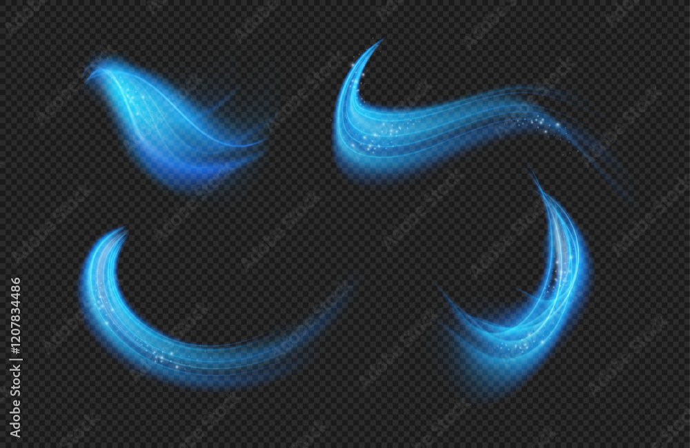Aufkleber Abstract wind with sparkles. Vector realistic cold air effect, magic vortex, light twirls with particles. Shimmering breeze, glowing current or gust. Draft, whiff or blowing with flickering