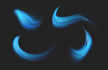 Abstract wind with sparkles. Vector realistic cold air effect, magic vortex, light twirls with particles. Shimmering breeze, glowing current or gust. Draft, whiff or blowing with flickering