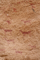 Vertical Image of Rock ledge on Rio Pinturas where famous rock paintings of handprints and animals are located. Location: Cueva de las Manos, UNESCO World Heritage Site, Patagonia, Argentina