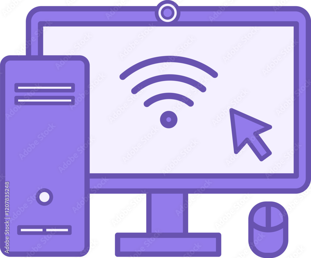 Poster colored computer icon. vector icon. system unit, monitor, internet, and computer mouse. office conce