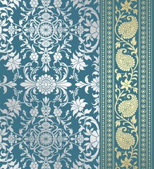 wedding card design, traditional paisley floral pattern , royal India	