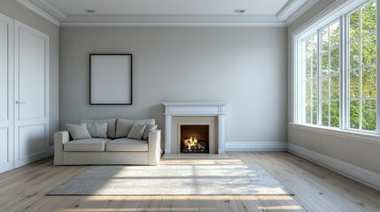 Fototapeta premium A stylish home living room interior features comfortable seating and a wooden table, set against a mockup wall that allows for customizable displays.