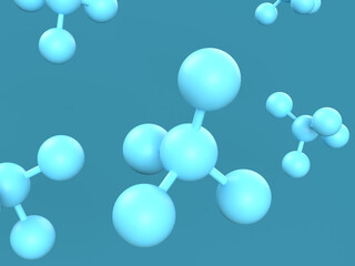 元素結合した分子モデルの3Dイラストレーション