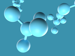 元素結合した分子モデルの3Dイラストレーション