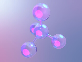 元素結合した分子モデルの3Dイラストレーション