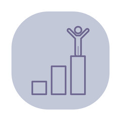 Simple line icon of figure on bar graph, symbolizing progress and success in corporate environment. Achievement and motivation in business settings concept