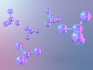 元素結合した分子モデルの3Dイラストレーション