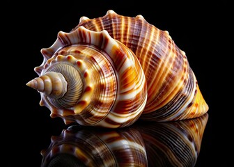 Obraz premium Isolated Sea Shell Macro Photography on Black Background, High Resolution