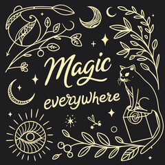 


3



New
Fine-tune
Variate
Vector
3000
3000
0


Vector art


A collection of mystical and magical line art illustrations in gold and black, including eyes, moons, hands, animals, and the phrase "Ma