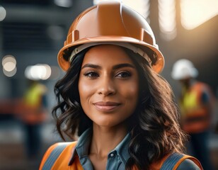 Generated image of a Female construction worker in Safety Gear at Worksite