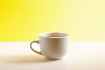 Fototapeta premium Minimalist White Coffee Cup Against Yellow Background