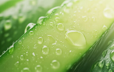 Fresh cucumber slice with water droplets, showcasing vibrant green colors and refreshing look. macro shot highlights texture and moisture, evoking sense of freshness