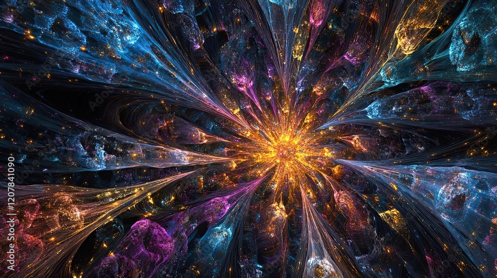 Poster abstract cosmic flower nebula exploding with light
