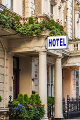 Charming Hotel Facade with Flowers and Classic Architecture in London