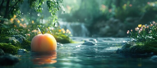 Enchanting Waterfall Oasis in Lush Forest Landscape with Serene Pond Reflection   A captivating natural scene of a picturesque waterfall flowing into a tranquil pond