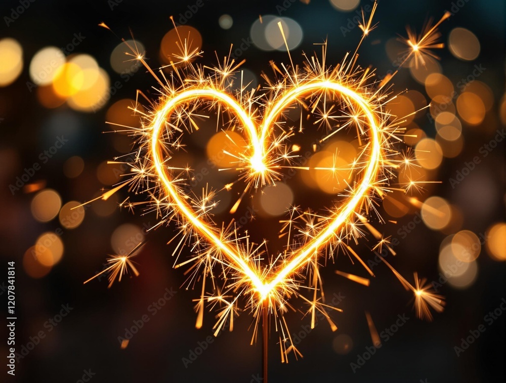 Aufkleber a heart-shaped sparkler against a background of blurred lights, creating a festive and celebratory a