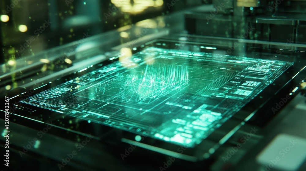 Aufkleber futuristic holographic interface displaying complex data analysis with glowing lines and symbols, hi