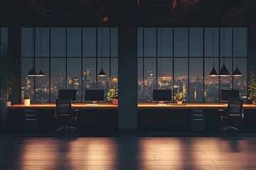 Obraz premium Night City Office: Modern Desk Design