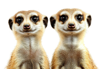 Adorable meerkat close-up portrait, big eyes, curious expression, isolated on white background. Perfect for children's books, websites, or animal-themed projects.