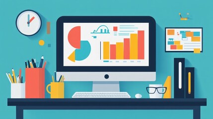 Office Desk Analytics Data Charts Workplace Design