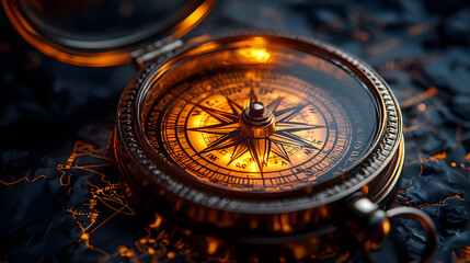 Glowing Compass Illuminating a Clear Path in Business Decisions