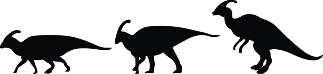 Parasaurolophus Dinosaur Silhouette in Black and White