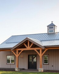 Modern Barn-Style Home with Wooden Accents and Metal Roof