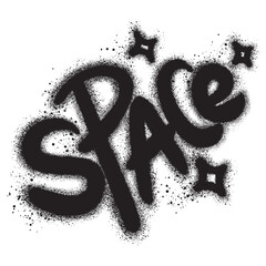 graffiti Space text sprayed in black over white.