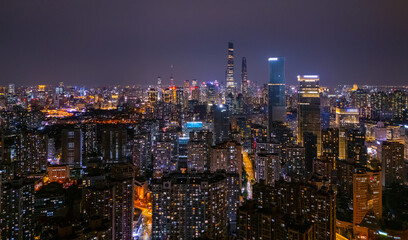 Fototapeta premium Aerial view of Shanghai skyline at night