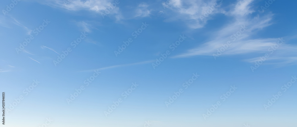 Wall mural vast blue sky with wispy cloud trails, dreamy feel