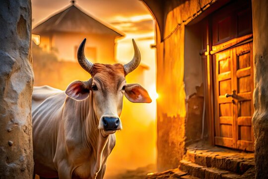 Kankrej Cow Silhouette Goshala India - AI Photo