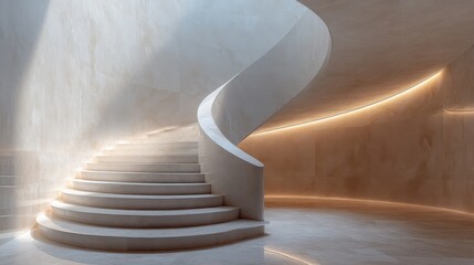 Naklejka premium Modern architectural staircase with illuminated steps in minimalist interior design
