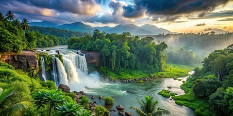 Kerala Athirapally Waterfall Panoramic, Majestic Rainforest River, India's Niagara