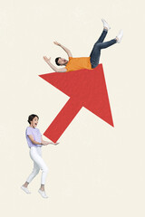 Poster sketch image artwork 3D collage of goal business target analyzing success young woman walk...