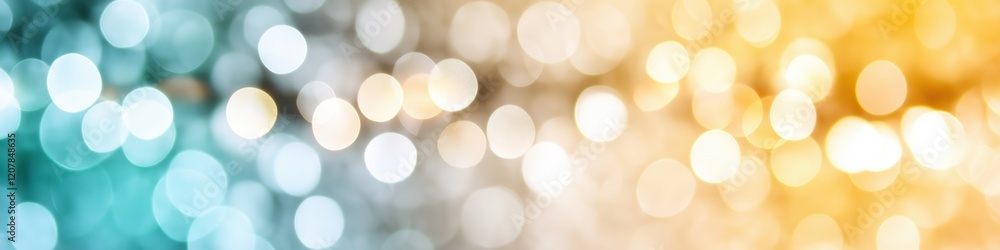 Poster a blurry image of a blue and yellow background with white circles. the circles are of varying sizes 