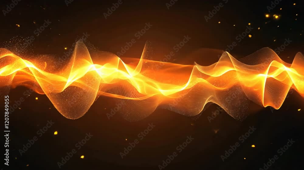 Poster dynamic abstract orange wave pattern with glowing light effects and energy, creating vibrant visual 